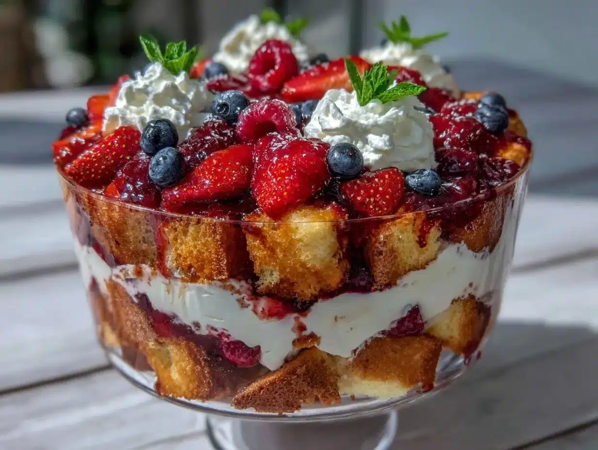 red white and blue berry trifle preparation steps