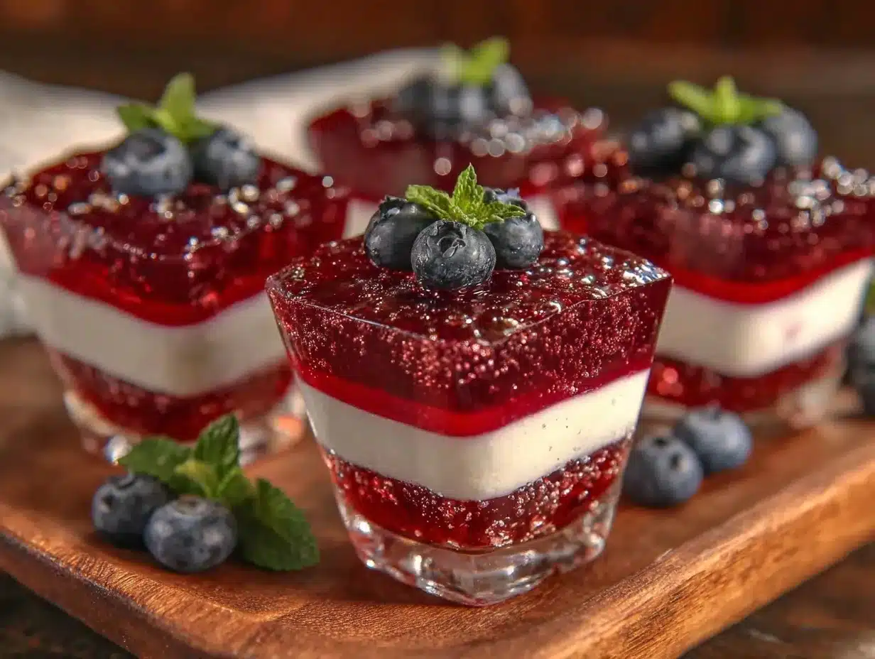 red white and blue layered jello shots preparation steps