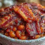 savory baked beans with bacon and brown sugar - featured image