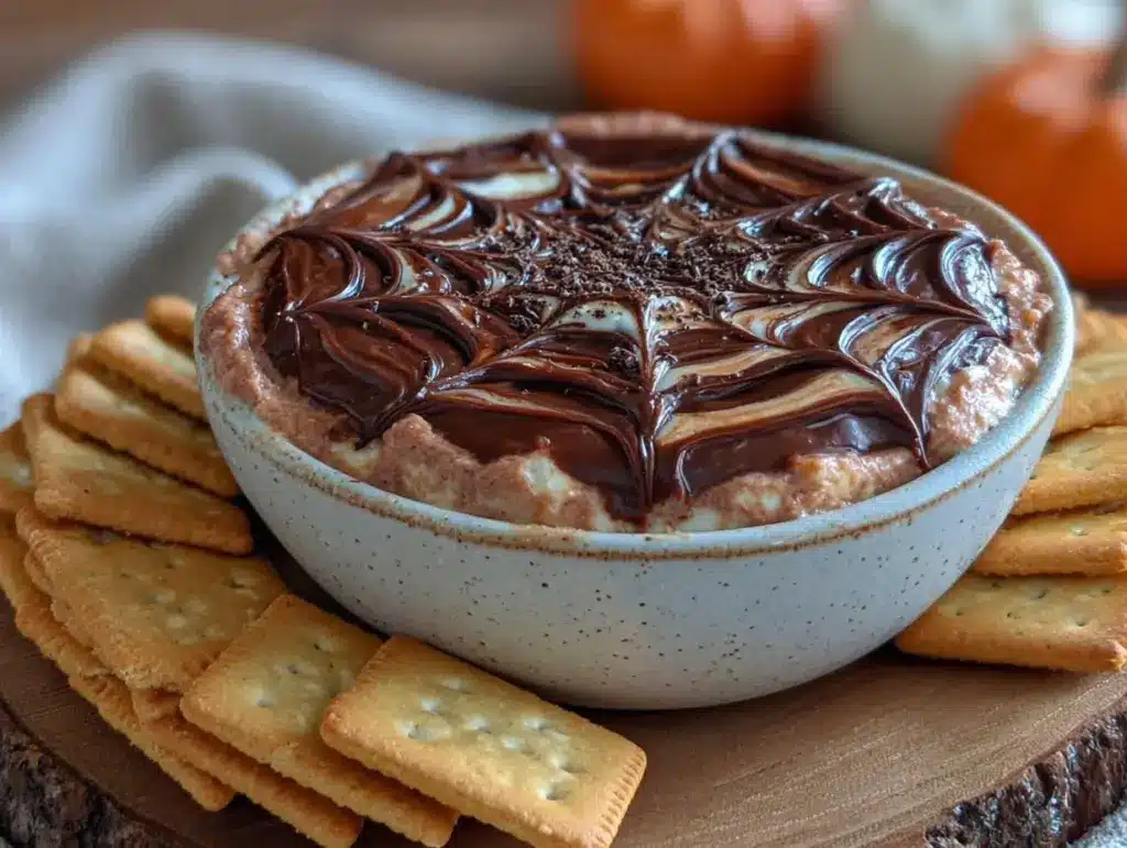 spider web chocolate cheesecake dip - featured image