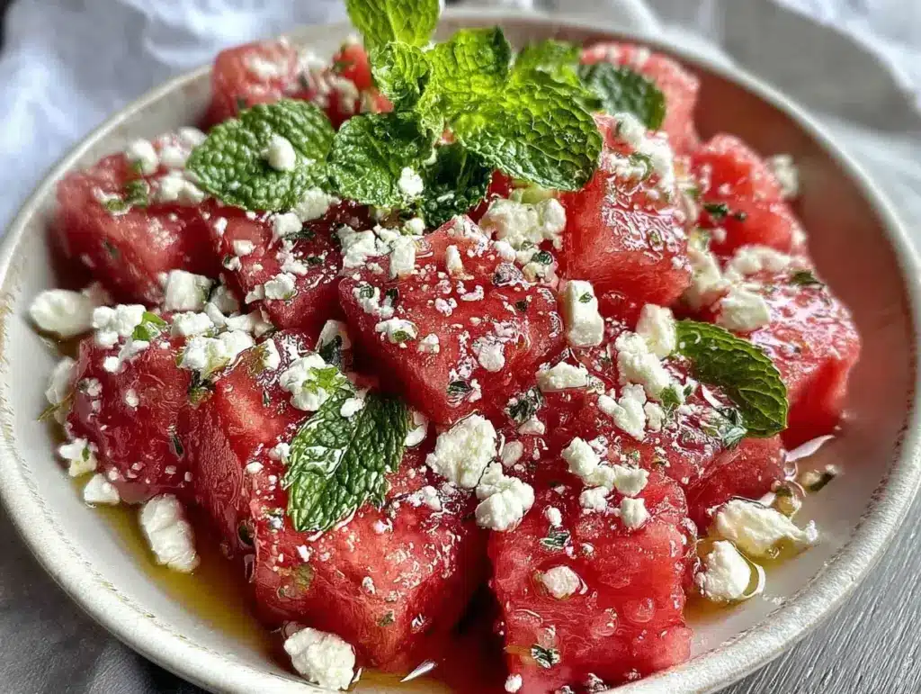 watermelon salad with feta and mint - featured image