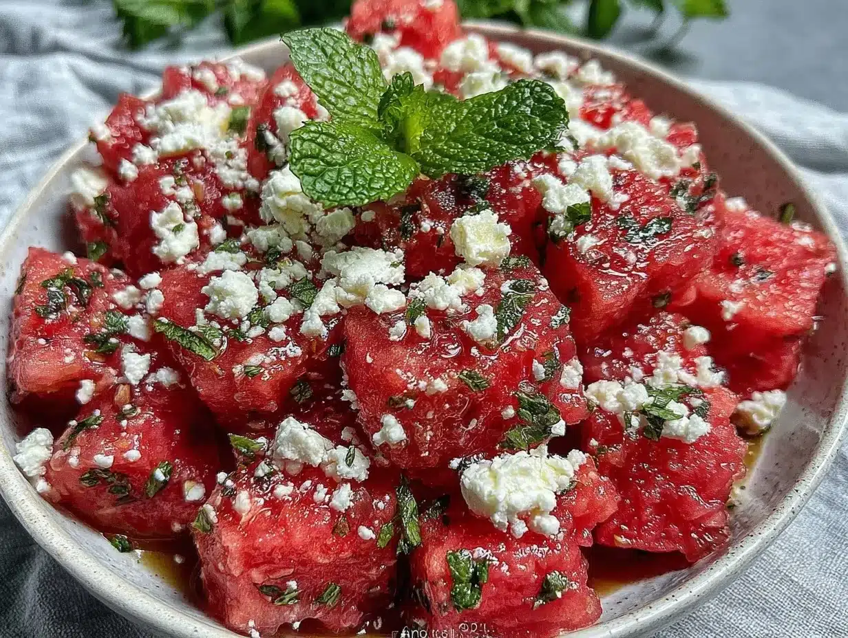 watermelon salad with feta and mint preparation steps