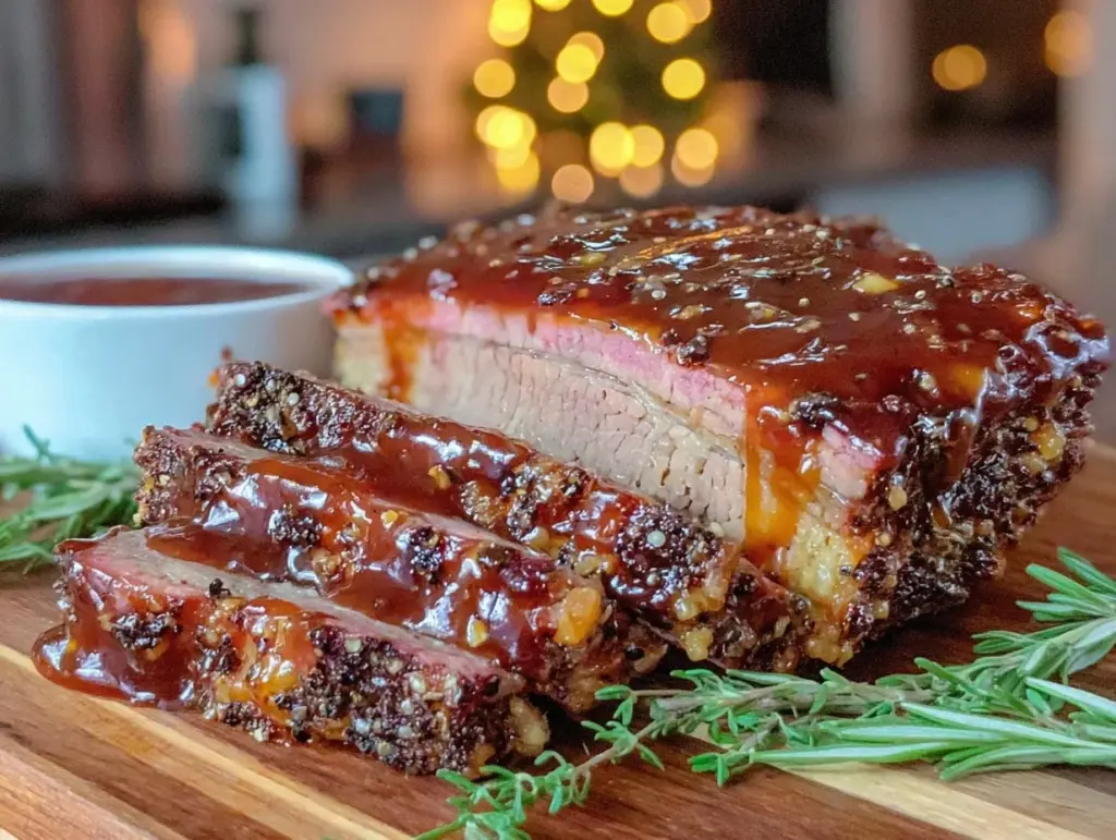 whiskey glazed smoked brisket - featured image