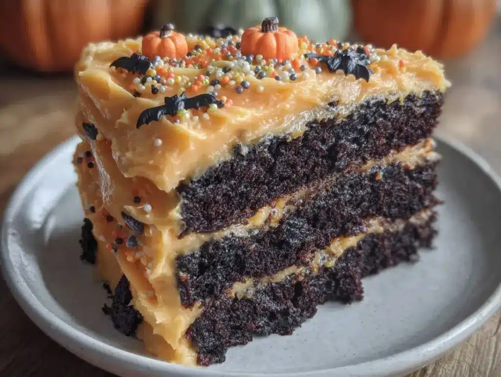 black velvet halloween layer cake - featured image