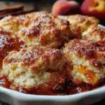 brown sugar bourbon peach cobbler - featured image
