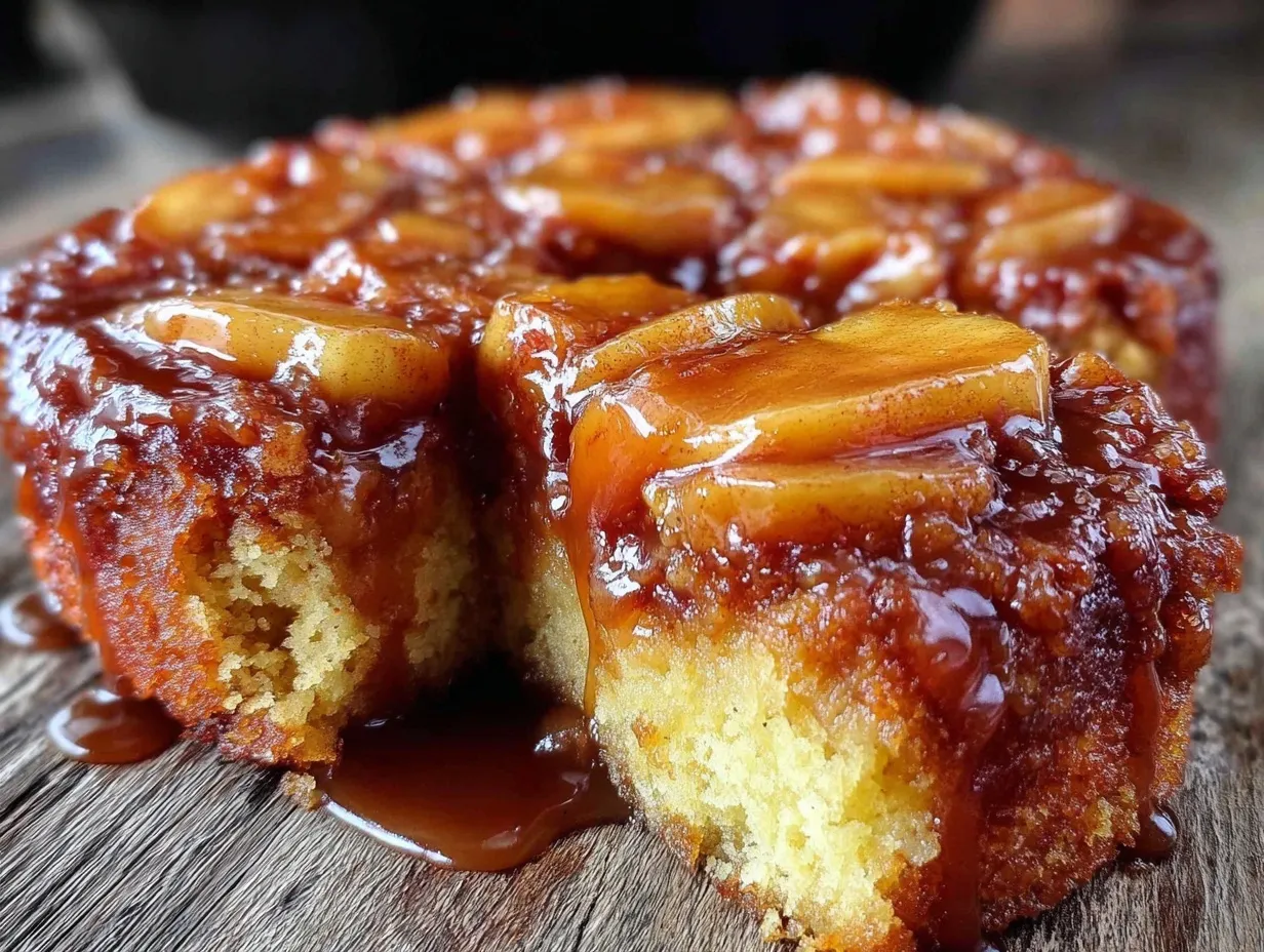 caramel apple upside-down skillet cake preparation steps