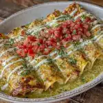 creamy green hatch chili chicken enchiladas - featured image