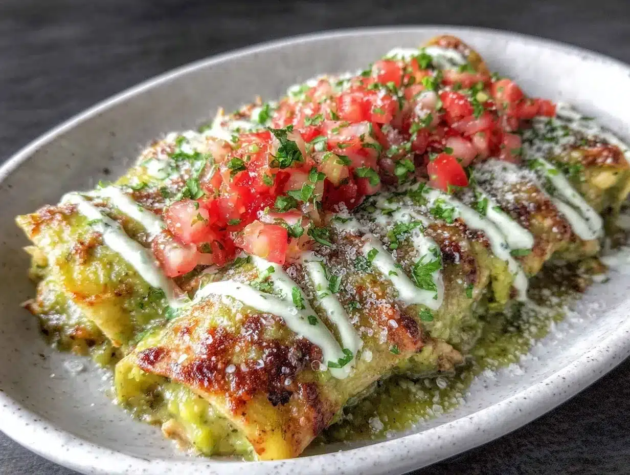 creamy green hatch chili chicken enchiladas preparation steps