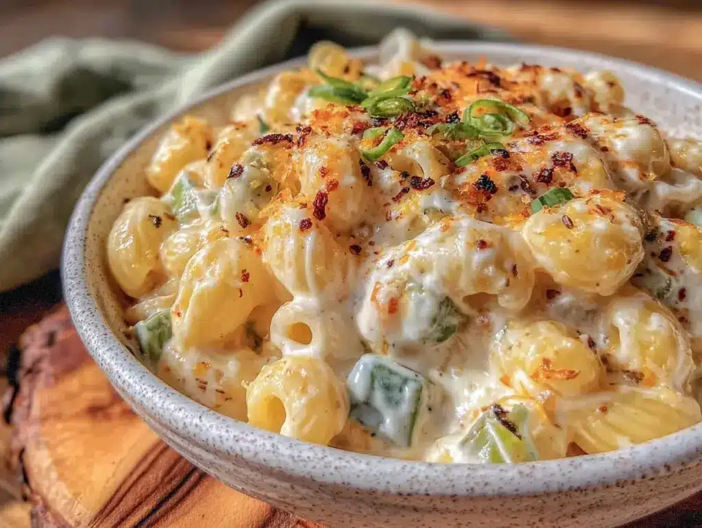 creamy hatch green chili mac and cheese - featured image