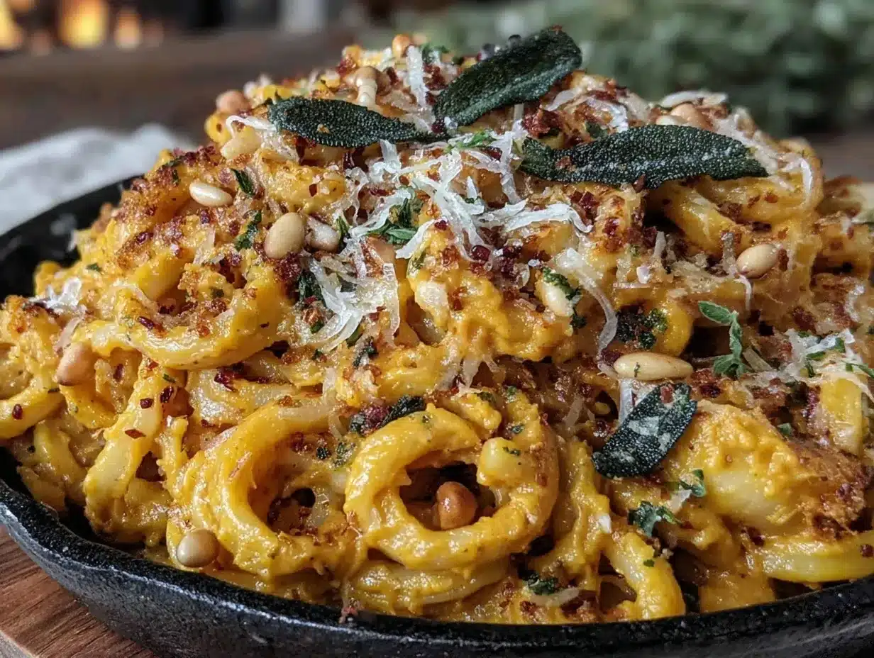creamy one-skillet pumpkin pasta preparation steps
