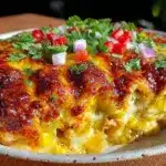 creamy roasted hatch green chili chicken enchilada casserole - featured image