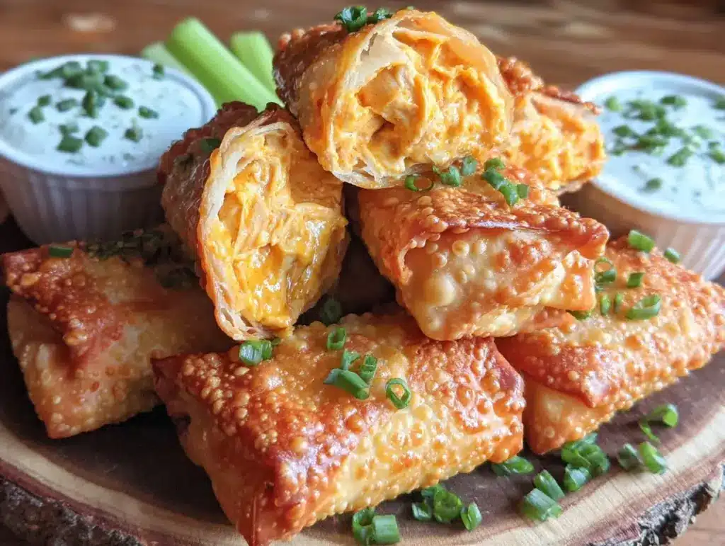 crispy buffalo chicken dip egg rolls - featured image