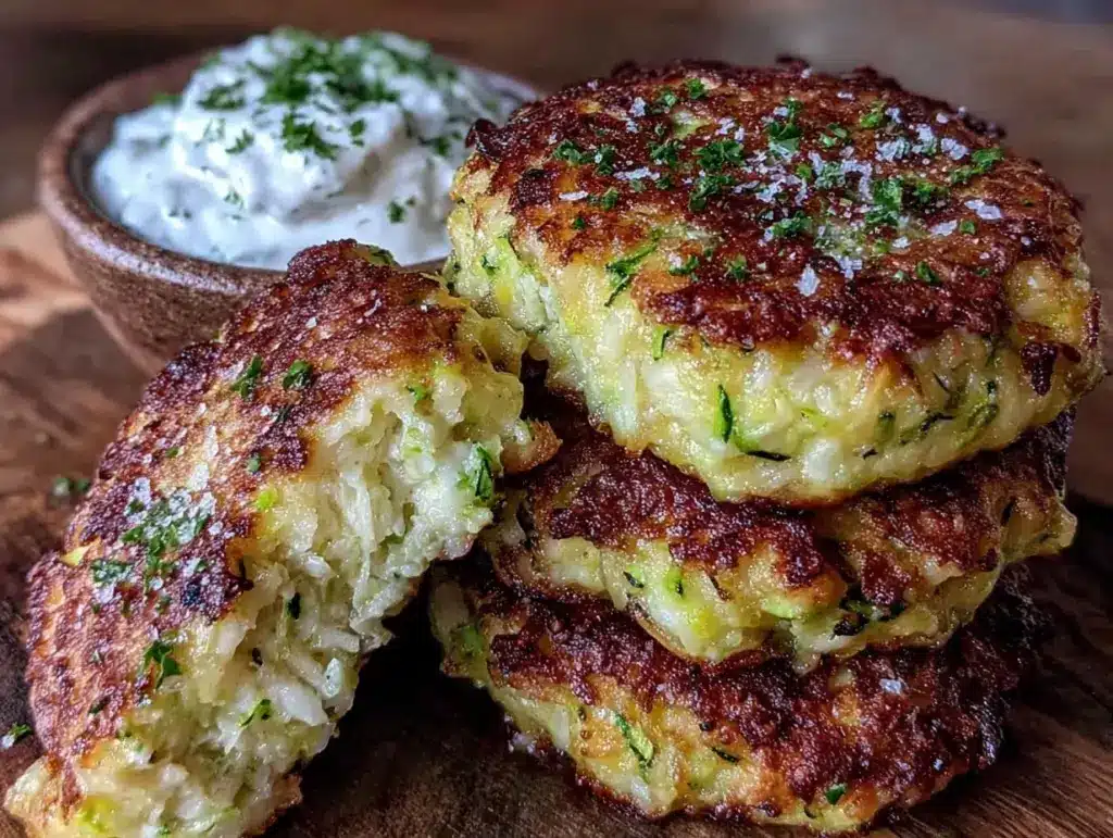 crispy parmesan zucchini fritters - featured image
