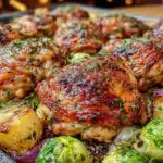 crispy sheet pan harvest chicken thighs - featured image