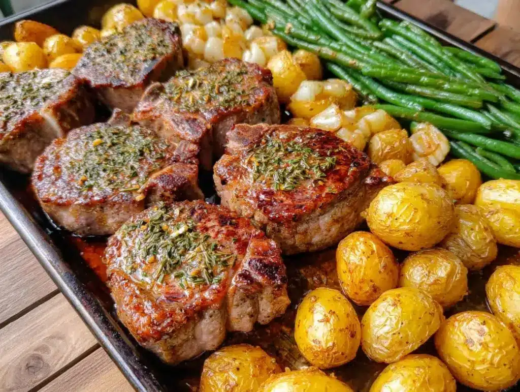 easy crispy sheet pan pork chops - featured image