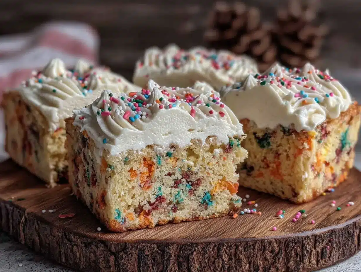 easy Funfetti sheet cake with cream cheese frosting preparation steps