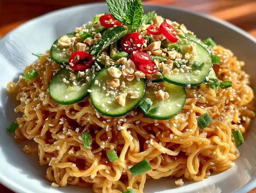 easy no-heat asian sesame noodle bento lunch - featured image