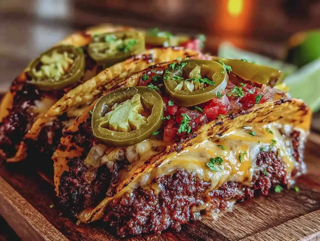 garlic butter smash burger tacos - featured image