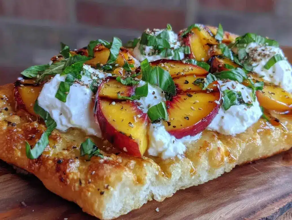 grilled peach and burrata flatbread - featured image