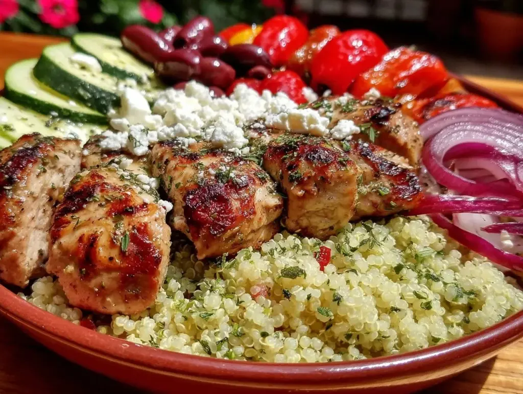 healthy high-protein greek chicken bowl - featured image