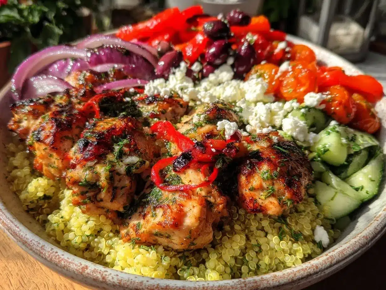 healthy high-protein greek chicken bowl preparation steps