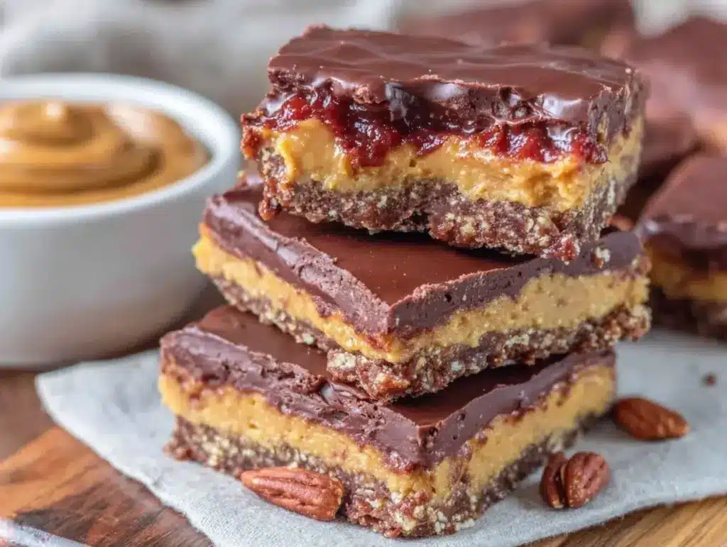 no-bake chocolate peanut butter protein bars - featured image