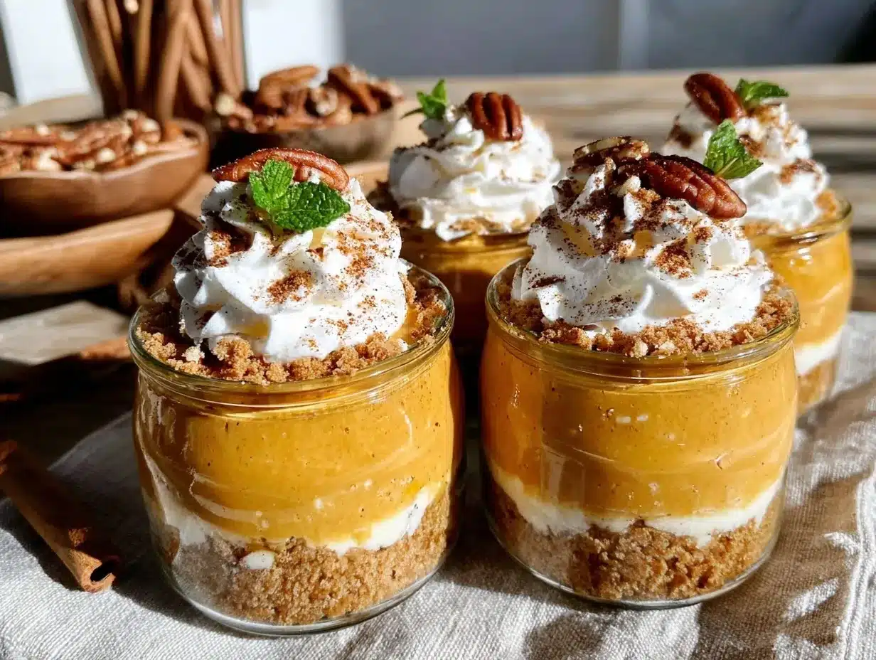 no-bake pumpkin pie cheesecake jars preparation steps