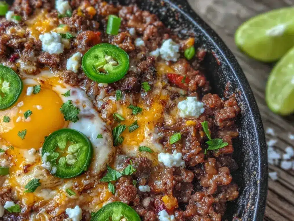 one-pan ground beef taco skillet - featured image