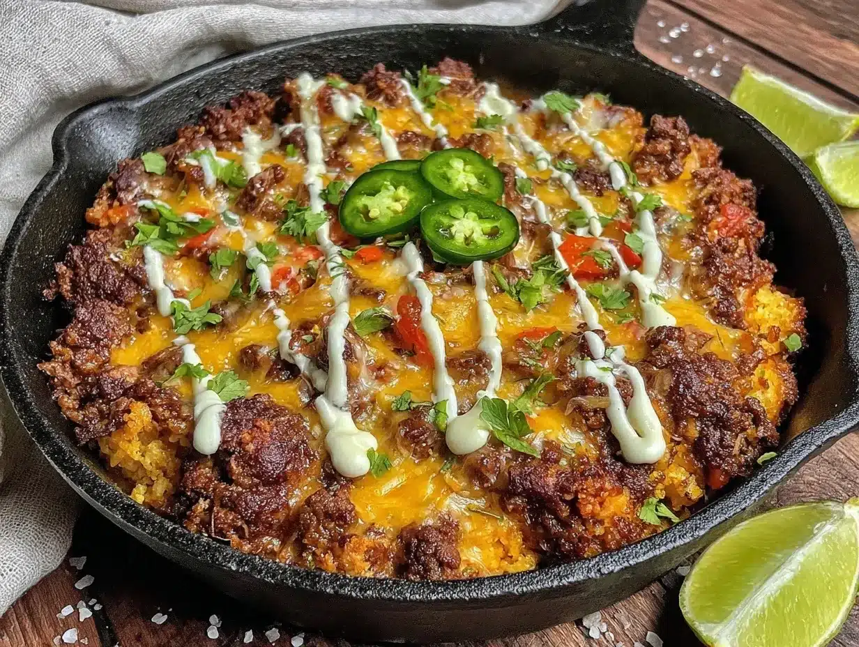 one-pan ground beef taco skillet preparation steps