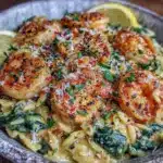 one-pan lemon orzo with shrimp and spinach - featured image