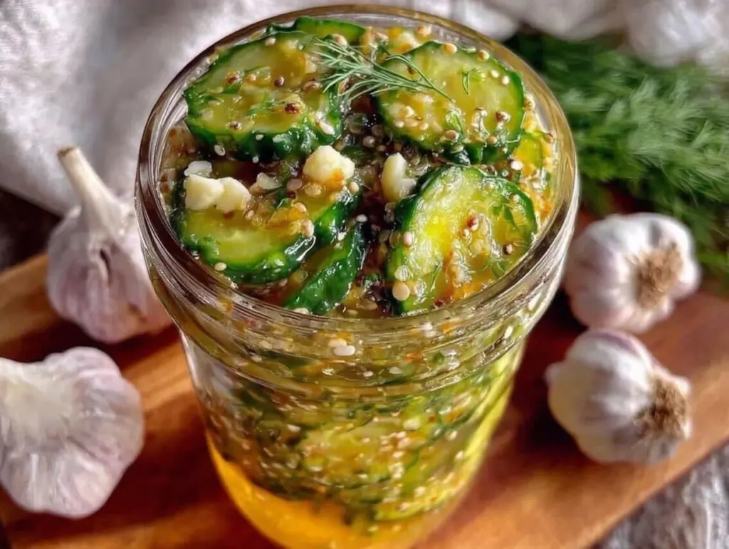 quick tangy garlic herb refrigerator dill pickles - featured image