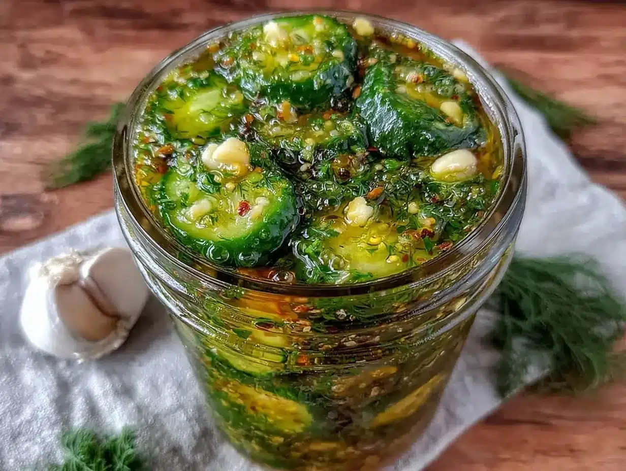 quick tangy garlic herb refrigerator dill pickles preparation steps