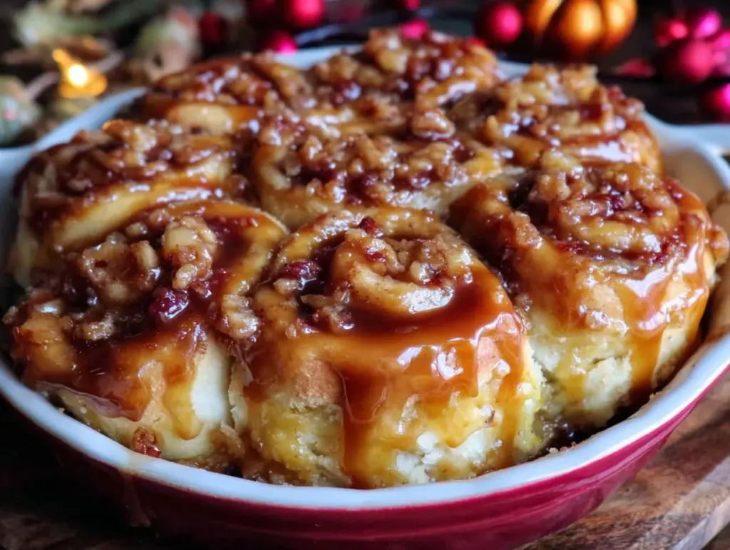 salted caramel apple cinnamon roll bake - featured image