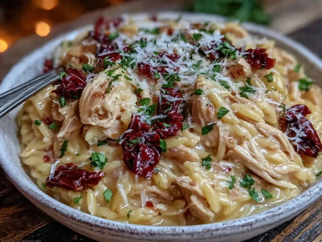 slow cooker Tuscan chicken orzo - featured image