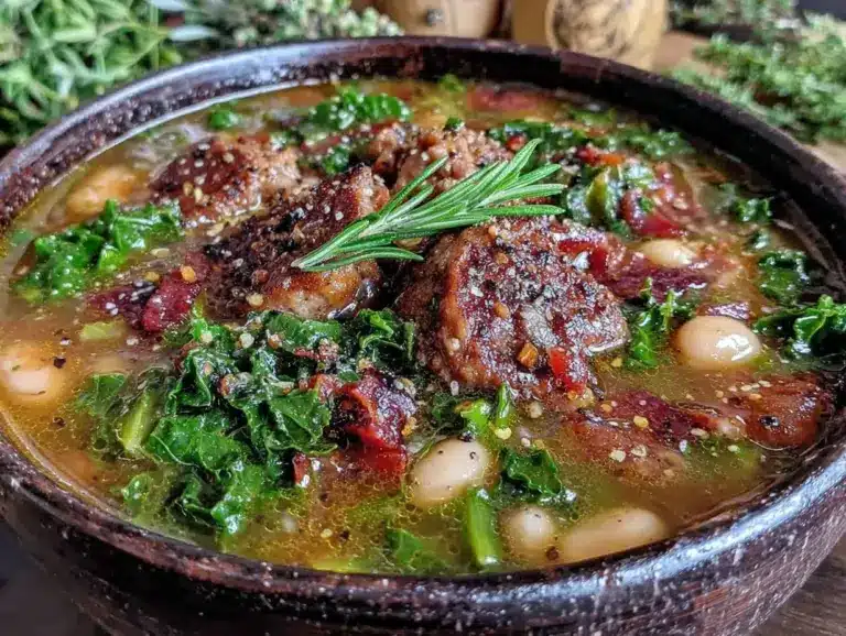 smoky crockpot white bean and sausage soup - featured image