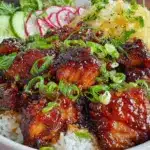 sticky honey gochujang chicken rice bowl - featured image