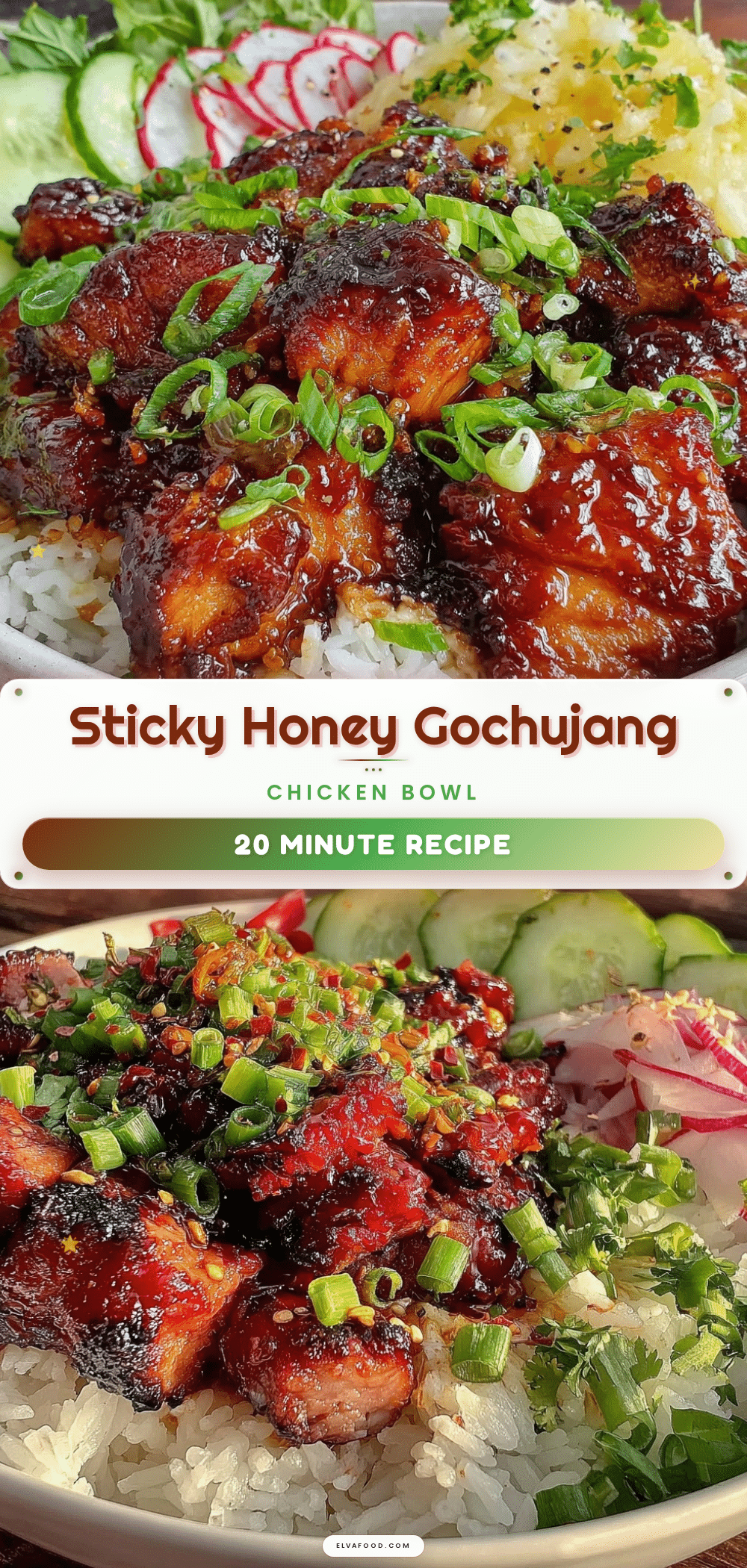 sticky honey gochujang chicken rice bowl recipe