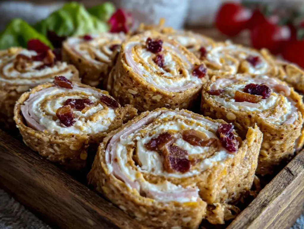 whole grain turkey and cream cheese pinwheels - featured image