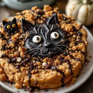 black cat halloween cookie cake - featured image