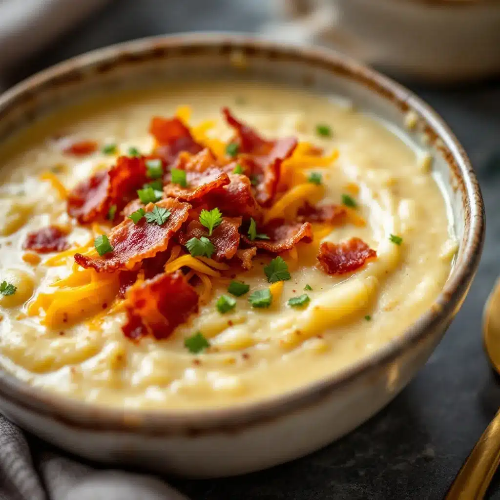 creamy loaded baked potato soup with crispy bacon - featured image