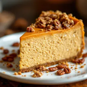 pumpkin cheesecake with pecan crumble - featured image