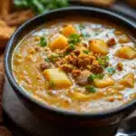 slow cooker cheeseburger potato soup - featured image
