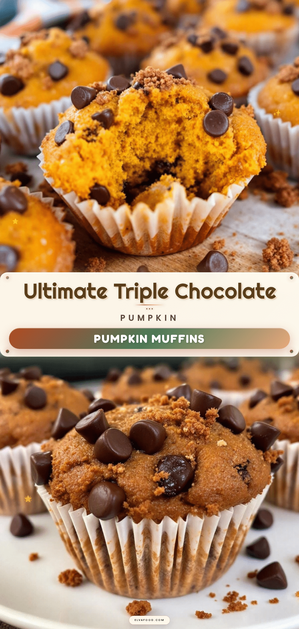triple chocolate chip pumpkin muffins recipe